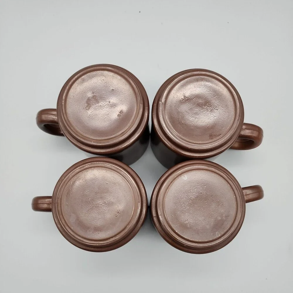 VtG 4 Hazel Atlas Glass Two-Toned Coffee Mugs Coffee Cups Brown & White D Handle
